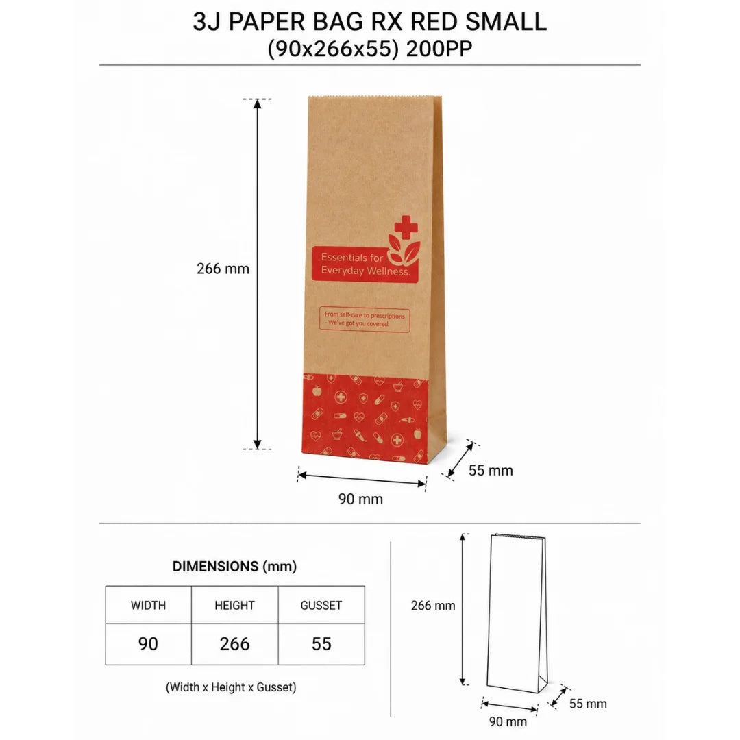 Kraft Paper bag - RX Red - 90x266x55