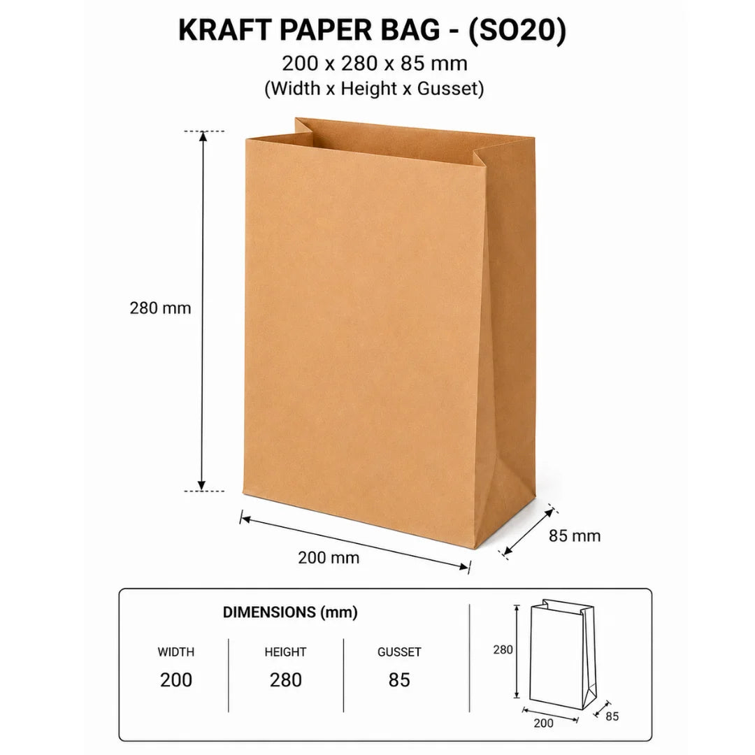 Kraft Paper Bag - (SO20) 200X280X85