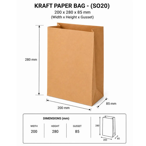 Kraft Paper Bag - (SO20) 200X280X85