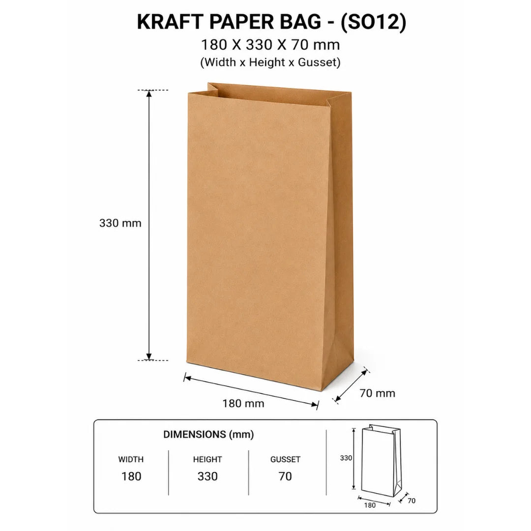 Kraft Paper Bag - (SO12) 180X330X70