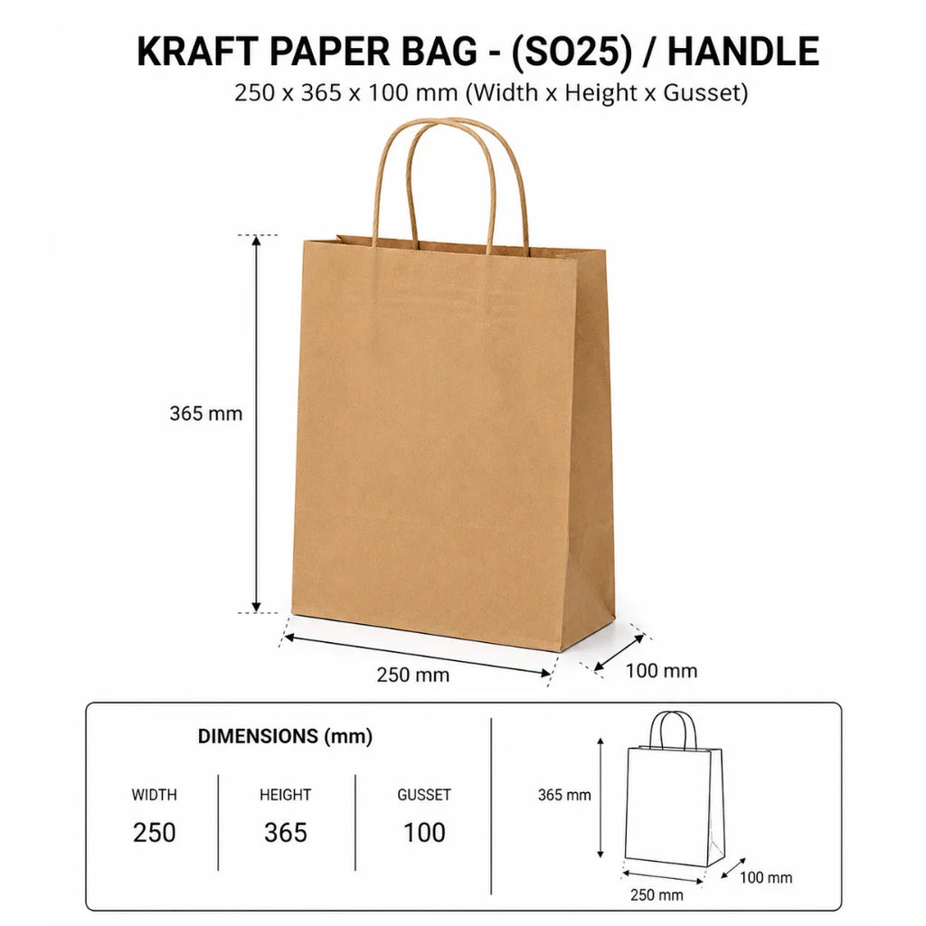 Kraft Paper Bag – (SO25) 250X365X100/HND