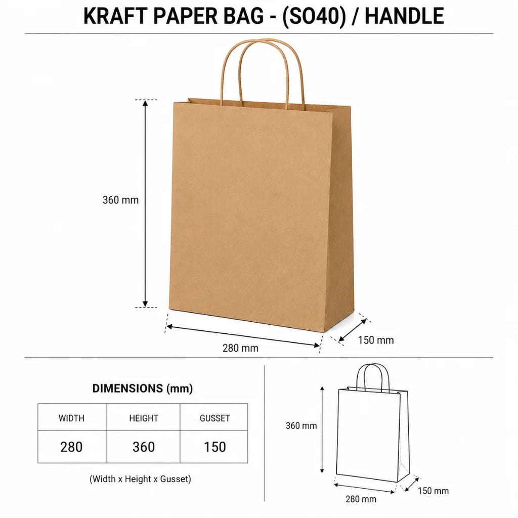 Kraft Paper Bag – (SO40) 280X360X15/HND