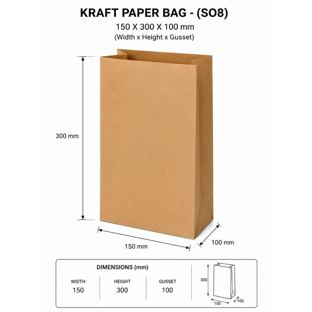 Kraft Paper Bag - (SO8) 150X300X100