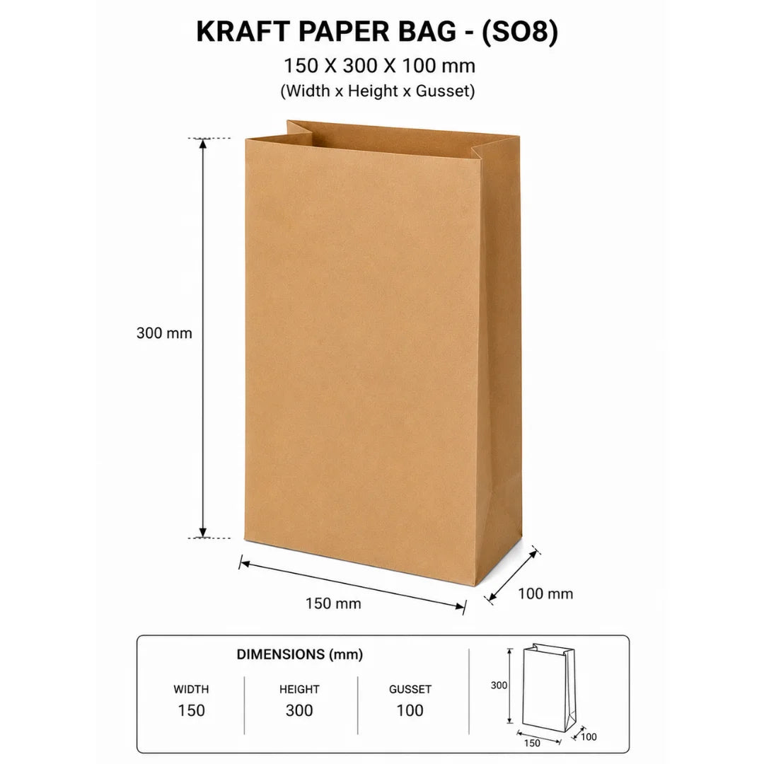 Kraft Paper Bag - (SO8) 150X300X100